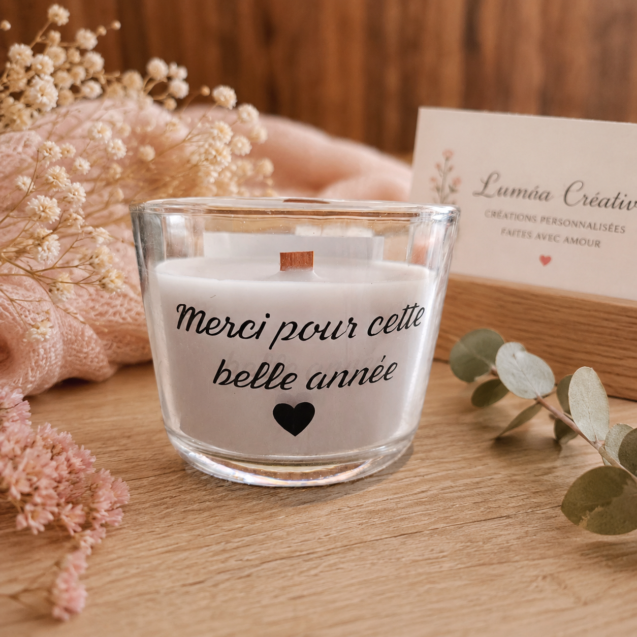 Bougies personnalisée "Merci pour cette belle année"