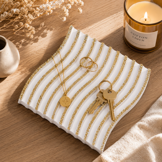 Plateau ondulé décoratif - blanc et doré